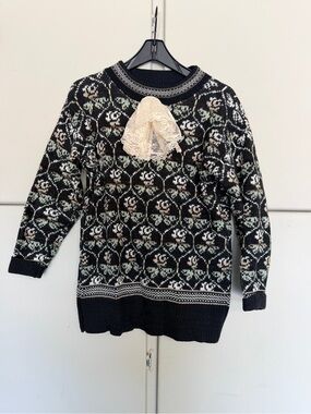 Vintage Sweater Loft New York Fair Isle Knit Sweater Lace Collar